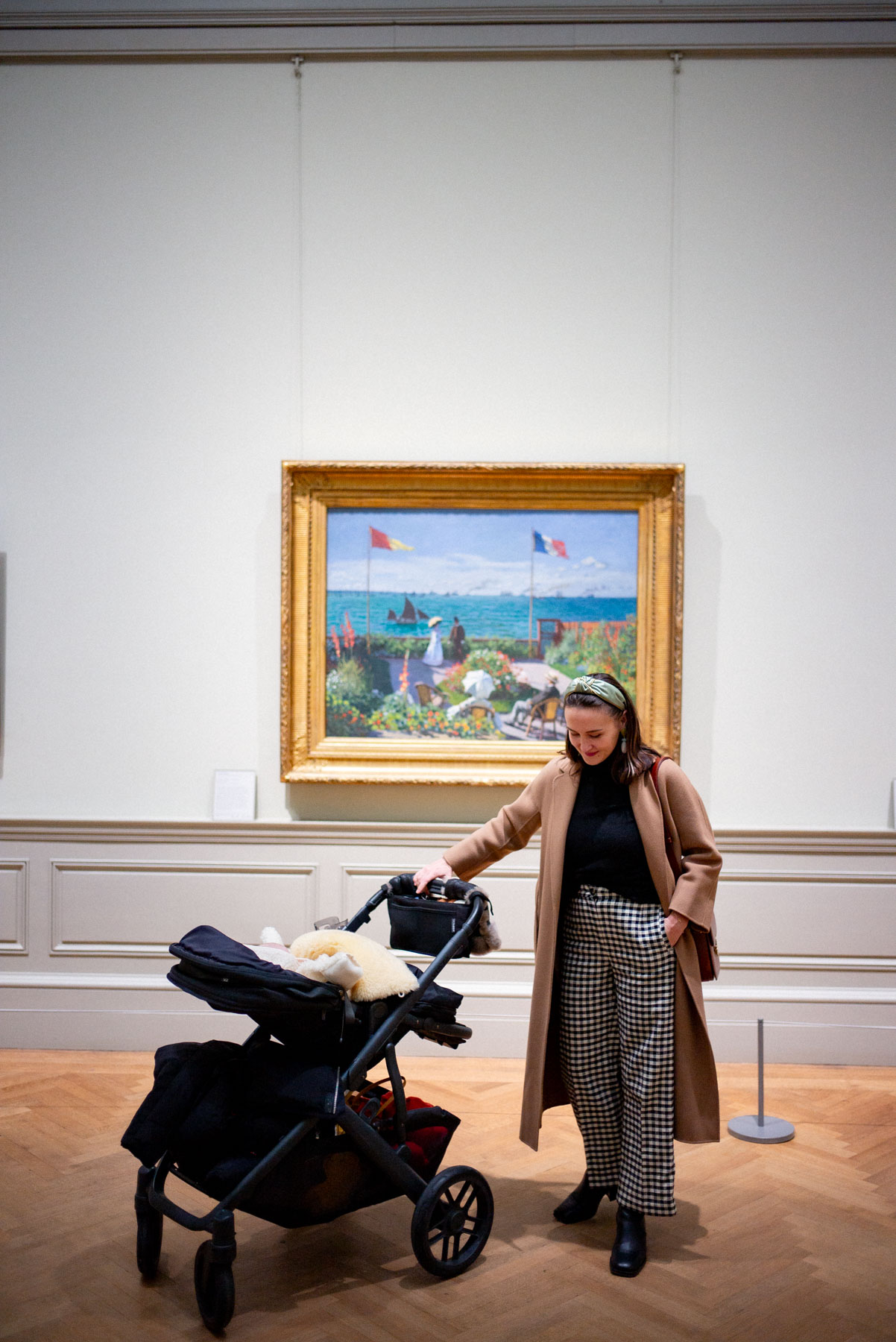 woman with a stroller at the MET in New York City