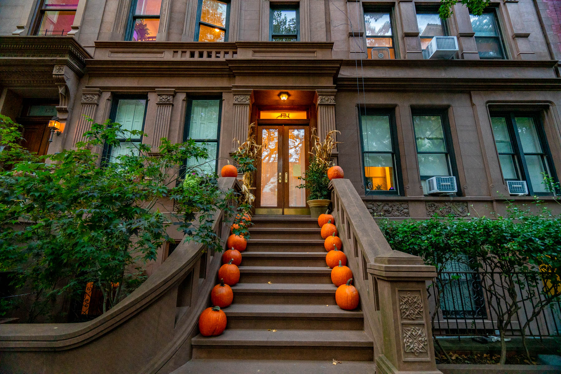 Halloween decorations on brownstone in NYC