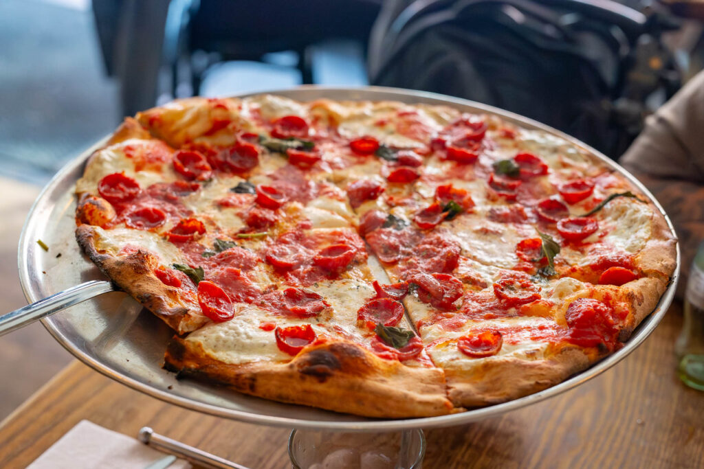 Julianas Pizza coal-fired margherita in DUMBO Brooklyn
